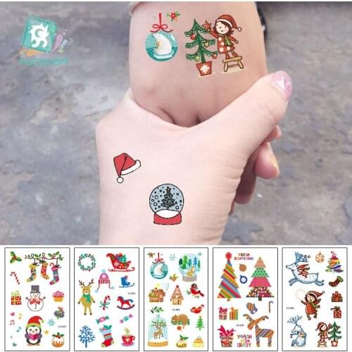 Rocooart Cartoon Tattoo Stickers Christmas Gift Flash Temporary Tattoo Children Henna Tattoo For Kids Winter Elements Fake Tatoo