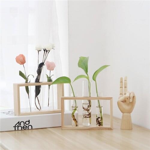 2021 New 3 Test Tubes Glass Planter Terrarium Flower Vase with Wooden Holder for Propagation Hydroponic Plant