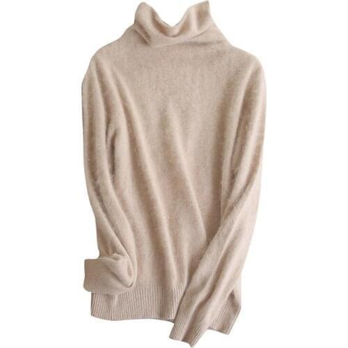 New pure mink cashmere high collar shirt collar piles of autumn and winter womens long-sleeved sweater warm sweater hedging