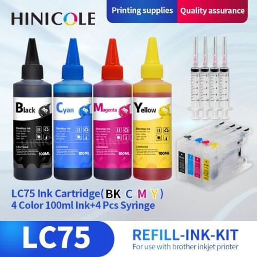 Hinicole New 4pcs refillable ink cartridge + 400ml ink For Brother LC75 79 lc1240 lc1220 MFC-J6510DW J6710DW J6910DW DCP-J525W