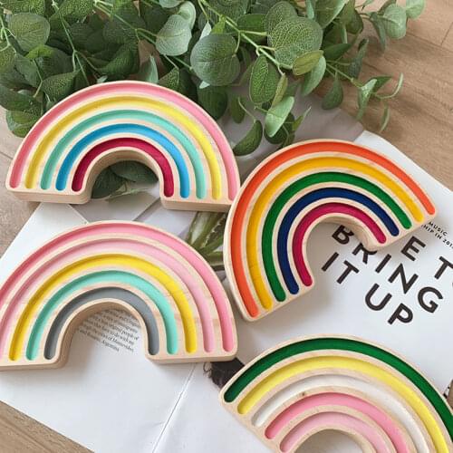 New Decorative Nordic Pine Wood Ornaments Decoration Rainbow Building Blocks Erafts Childrens Room Decoration Photography Props
