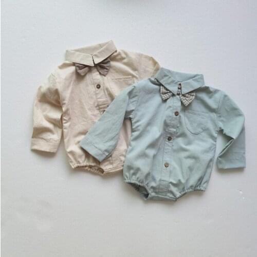 7608 Autumn Korean Baby Boys Gentleman Romper Childrens Bow Tie One Year Old 100 Day Long Sleeve One Piece Shirt Romper