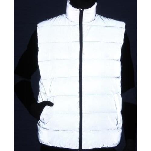 2018 Autumn winter men fashion reflective warm vest hip hop sleeveless jacket women night reflect light bodywarmer gilet homme