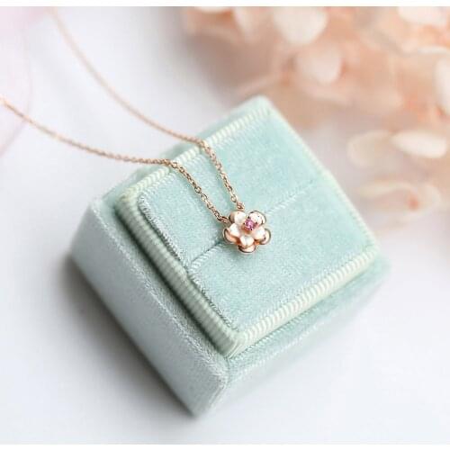 LAMOON Sakura Pendant Necklace For Women 925 Silver Necklace Natural Pink Shell Zircon 18K Rose Gold Plated Fine Jewelry LMNI088
