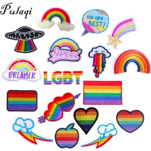 Pulaqi LGBT Letter Stripe Rainbow Iron On Patches For Clothing Lgbt Flag Gay Pride Embroidered Patch On Clothes DIY Appliques F