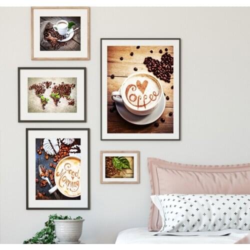 Printed Nordic Food Coffee Beans Pictures Wall Artwork Modular Canvas Poster Painting Modern Style Restaurant for Home Decor