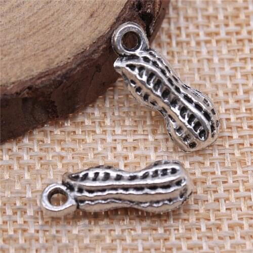Charms for Jewelry Making Findings Handmade DIY Craft 10pcs Antique Silver Color 19x7mm Peanut Charms Pendant