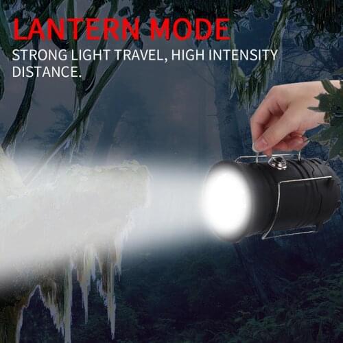 Led Camping Lantern Light Solar Panel Rechargeable Collapsible Flashlight For Outdoor Hiking Tent Emergency Charger For Phone