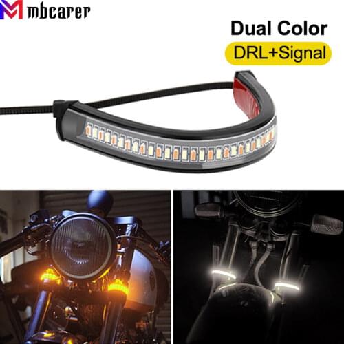 1/2 Pcs LED Motorcycle Turn Signal Light DRL Amber White Clignotant Moto Fork Strip Lamp Flashing Blinker 12V