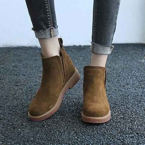 Womens Ankle Boots Autumn Winter Fashion chunky heels Martin Boots Zipper Snow Winter Warm Fur Plush Women Shoes 35-40
