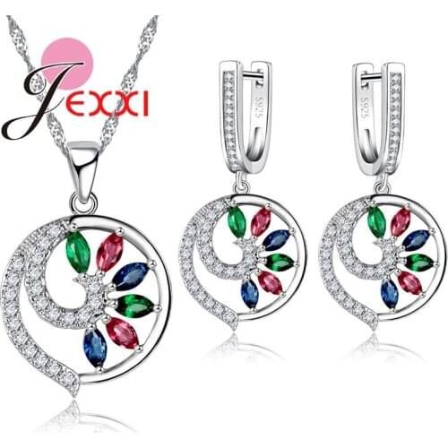 Women Gift Jewelry Sets Unique Design 925-Sterling-silver-jewelry Multicolor Rhinestone Jewelry Set With Necklace Earrings
