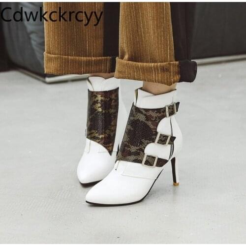 Winter The New fashion Pointed Fine heel 8CM Martin boots Leopard print Sexy Plus cashmere Keep warm High heel Women boots 34-48