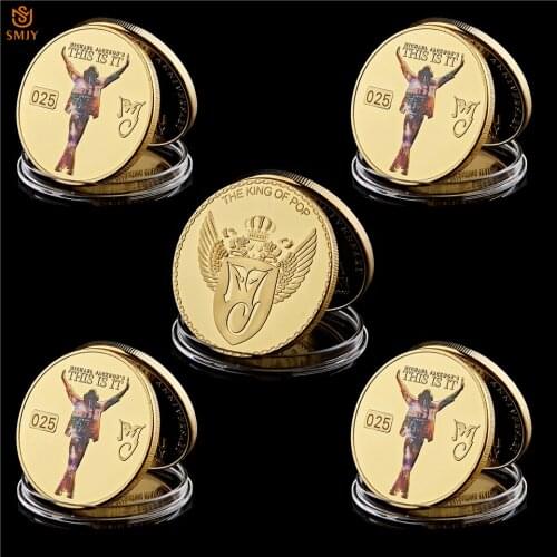 5Pcs World Pop Music King And Dance King Star Michael Jackson Anniversary Celebrity Art Souvenir Coin Collections
