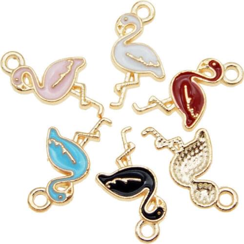 Julie Wang 10PCS Enamel Flamingo Charms Mixed 5 Colors Small Bird Animal Pendants Alloy Gold Tone Jewelry Making Accessory