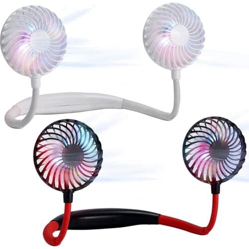 2 Pcs Portable Neck Fan,Mini USB Cooling Fan with 3 Level Air Flow,Color LED Light for Home Office Travel Indoor Outdoor