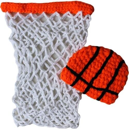 2 Piece Costumes for Baby Photography Newborn Baby Infant Knitting Woolen Basketball Hat Net Wrapping Photography Prop