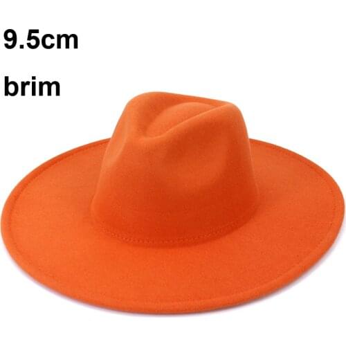 2021 9.5cm Brim Simple Women Men Wool Vintage Trilby Felt Fedora Hat with Wide Brim Gentleman Elegant Winter Autumn Jazz Caps