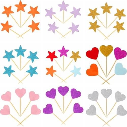 30pcs/lot Lovely Glitter Heart Star Shape Cupcake Toppers Birthday Wedding Party Decoration Cake Topper Decoration Food Picks