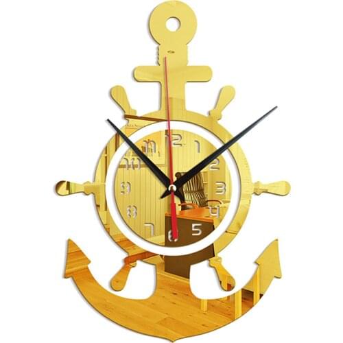 Acrylic Anchor Clock 3D Wall Clock Stickers Mediterranean Style Art Pirate Clock for Home Livingroom Bedroom LBShipping