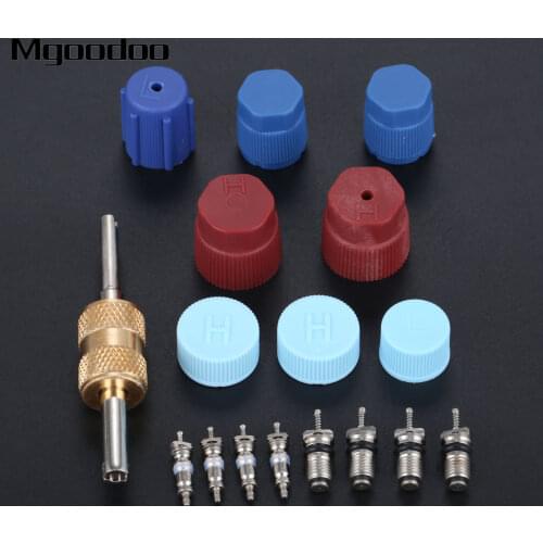 17Pc Car AC Caps Valve Cores R134A R12 R22 A/C System Cap Car Air Conditioning Stem Remover Tool Assortment Kit Auto Accessories