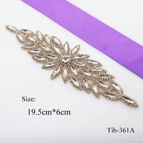 Free Shipping 6cm*9.5cm Rose gold Clear Crystal Rhinestone Applique For DIY Sewing Wedding Belt decoration Crafts
