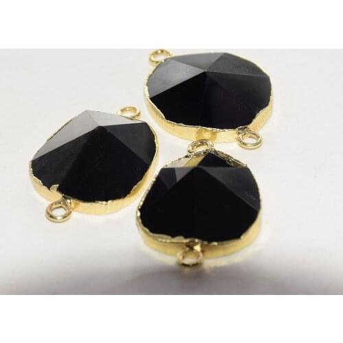 Black Obsidian Stone Connector for jewelry making Natural Women 2021 Gold Bezel Big healing necklace gem polish 2 loop large new