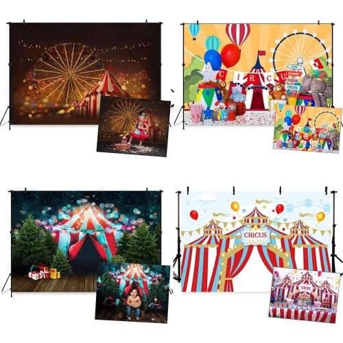 Circus Photography backdrop Newborn party balloon Baby backdrops celebration children golden flags stars background