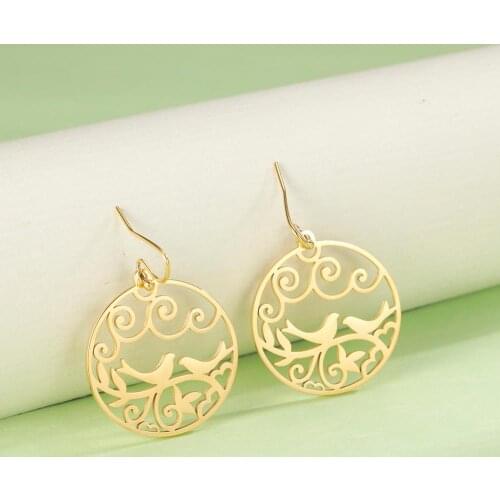 COOLTIME Gold Silver Color Stainless Steel Earring Hollow Retro Charm 2021 Fashion Women Earrings Drop Bird Earrings Jewelry