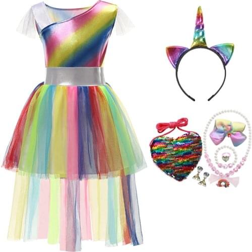 Girl Kids Unicorn Dress Birthday Party Unicorn Dresses for Baby Rainbow Sequin Top Christmas Costume for Children Girls Unicorn