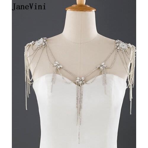 JaneVini Elegant Bride Shoulder Chain Handmade Luxury Wedding Jewelry Lace Rhinestone Crystal Necklace Chain Wedding Accessories