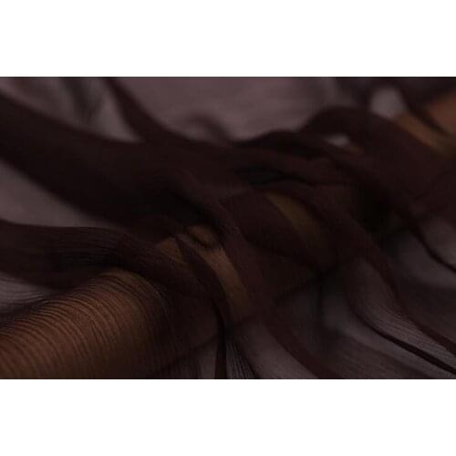 Howmay 100% pure silk fabric crinkle georgette 5m/m 135cm 51" coffee 90# lightweight soft tulle for scarf or dress