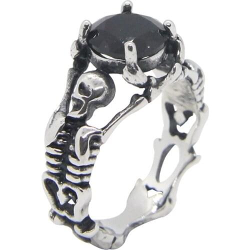 1pc Support Dropship Black Stone Unisex Fashion Ring 316L Stainless Steel Jewelry Skull Cool Ring