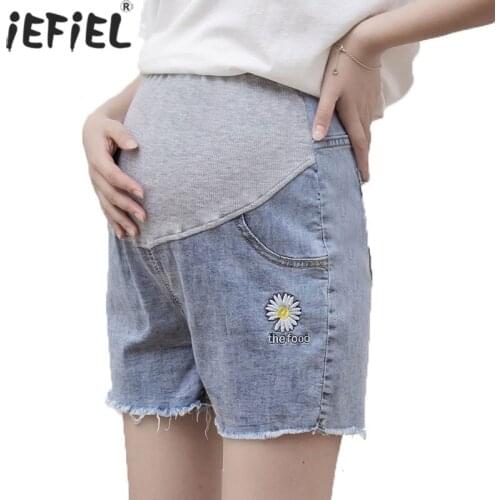 Summer Cotton Maternity Belly Short Pant Pregnant Women Denim Shorts Pregnancy Jean Daisy Short Trouser Adjustable Belly Clothes