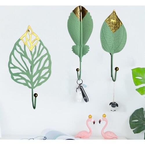 Metal Iron Leaf Shape Hooks Key Holder Door Wall Wardrobe Bag Scarf Hanger Mini Hook Hanging Single Coat Hook Clothes Rack