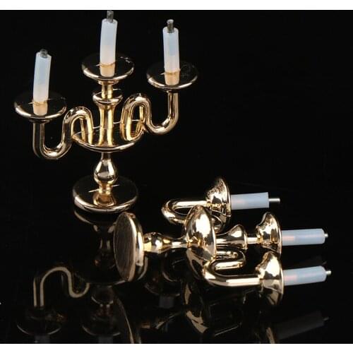 2pcs Cute 1/12 Dollhouse Miniature Metal Candle Holder Candlesticks Model House Toys