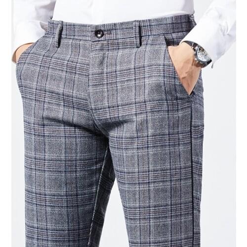 Business Men Plaid Pants Formal Office Suit Pants Male Trousers Straight Slim Fit Dress Suits Men Pants Clothing Spring 2021