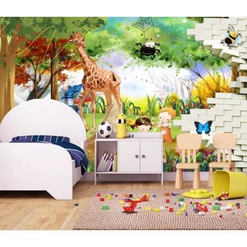 Custom 3d Mural Wallpaper Giraffe 3d cartoon childrens room kids room decorative painting TV Background 3D Mural Wall Paper