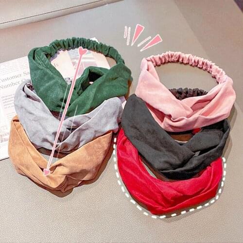 New Women Girls Simple Solid Color Soft Suede Elastic Hairbands Retro Cross Headband Sweet Hair Band Fashion Hair Accessories