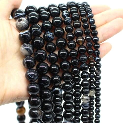 Oameusa Natural Black Striped Agates Beads Stone Beads Loose Beads For Jewelry Making Spacer Beads Accessories Diy Make