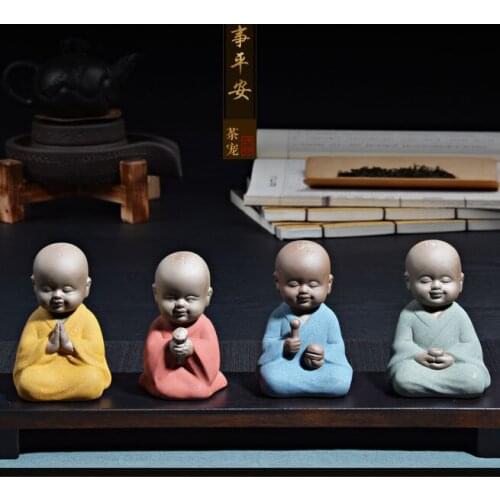 Original # TOP collectors edition ceramic ART -Zen Buddha " Four Arts " Little Monk color pottery ART- business gift