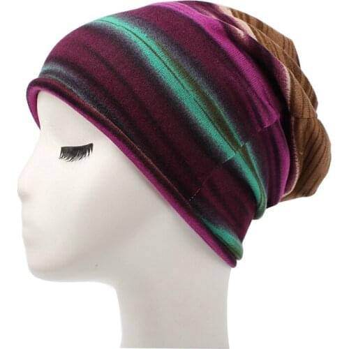 Autumn Winter Female Casual Outdoor Sport Hip-Hop Color Stripes Rainbow Cap Skullies Beanies Women Cotten Knit Warm Hat R86