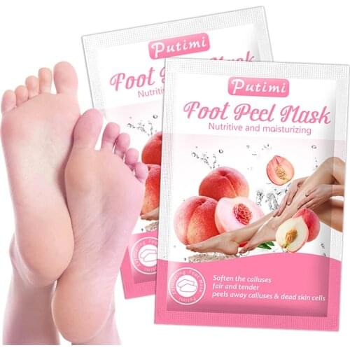 Putimi Exfoliating Foot Mask Foot Care Peach Feet Mask Remove Dead Skin Cuticles Heels Socks for Pedicure Foot Peeling Mask