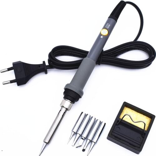 220V 60W Electrical Soldering Iron Kit Rework Welding Repair Gun Tool Adjustable Temperature EU Plug with Stand 5 Solder Tips