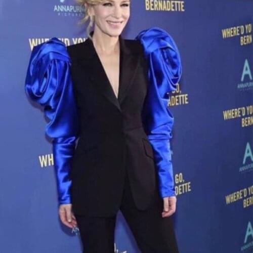 New Summer Blazer Dress High Quality 2020 Elegant Long Sleeves Puff Sleeves Single Button Pink Blue Vintage Vestios Celebrity