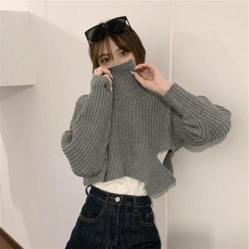 Irregular Lapel Pullover Sweater Stylish Simple Solid Color Short Sweaters 2021 Spring Clothes Women