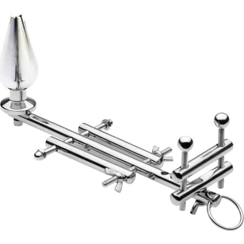 Stainless Steel Male Stretching Multifunctional Chastity Belt with Anal Plug,Penis Ring,Testicular&Scrotum Lock,Adult Game,A129