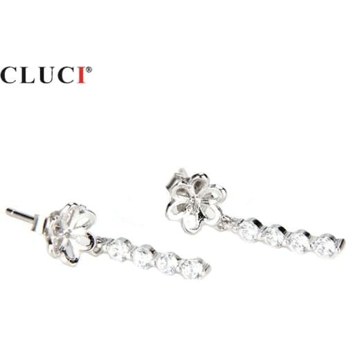 CLUCI 925 Sterling Silver Stud Flower Earrings Sliver 925 Pearl Earrings for Women Jewelry Making Zircon Earrings SE038SB