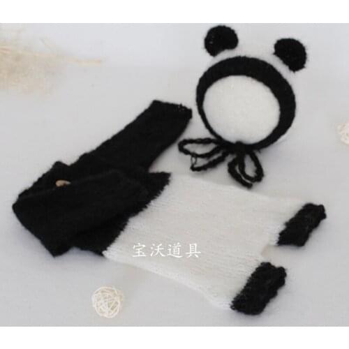Hat and romper set Panda Small handknit newborn onesie Bonnet and overalls Photography props Gender neutral choose a color