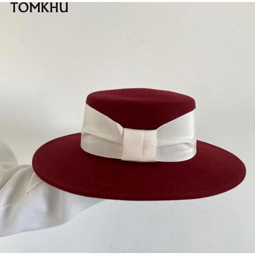 New Women Wool Felt Hats Wide Brim Fedoras For Wedding Party Church Hats Pork Pie Fedora Hat Floppy Derby Triby Cap Base Bone