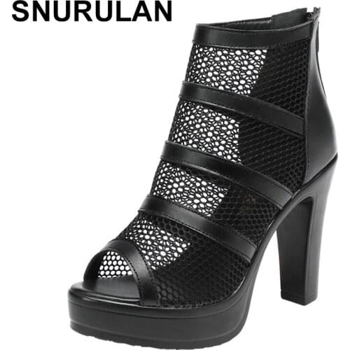 SNURULAN Tall and thick sandals for women in summer 2021 Fish Mouth Shoes for women waterproof large size 43 Hollow Roman Sandal
